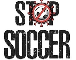 Stop soccer. Coronavirus sign with soccer ball